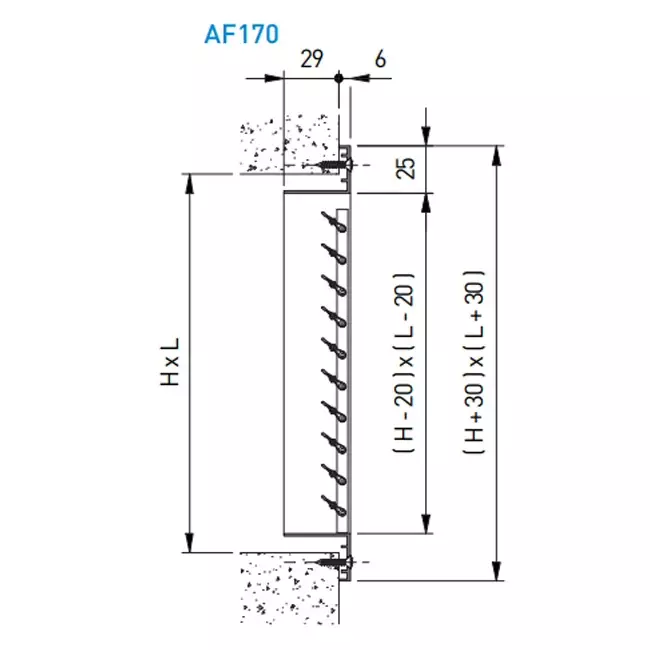 Grille murale en aluminium avec lamelles fixes - fixation par vis - 600x200
