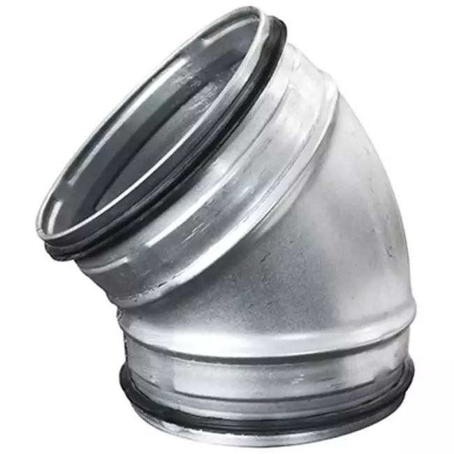 Coude spiralé court rond 45° Ø 100 mm pour conduit rigide galvanisé