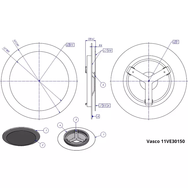 Valve de plafond ou murale Vasco design deluxe ronde (smiley  inclus)