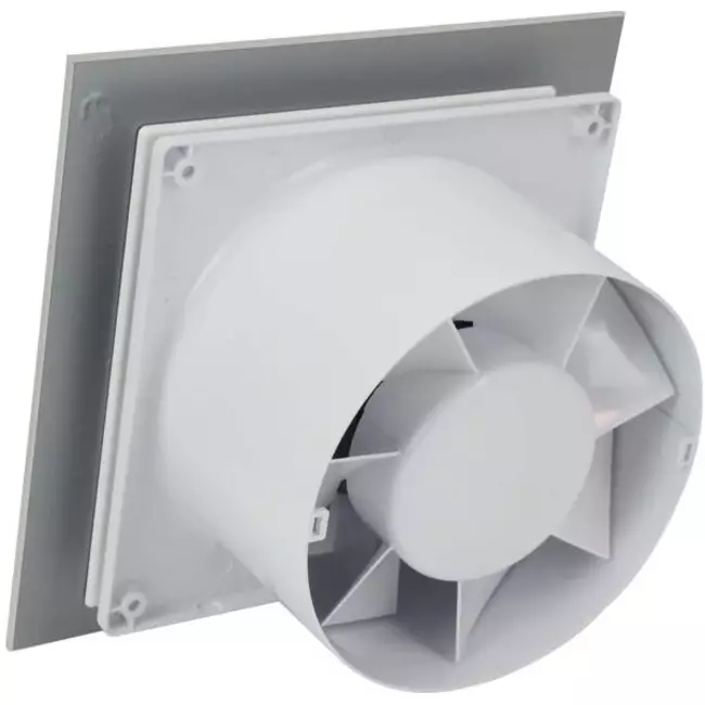 Vmc salle de bain Ø 125 mm avec cordon de tirage et fiche - front en verre satin argenté