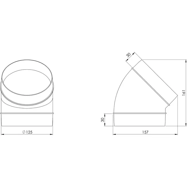 Diamètre du coude rond en plastique à 45° : 125 mm AL125-45