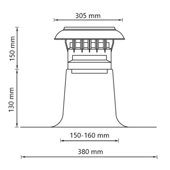 Aération pour toit plat avec capuchon en plastique Ø 150-160 mm