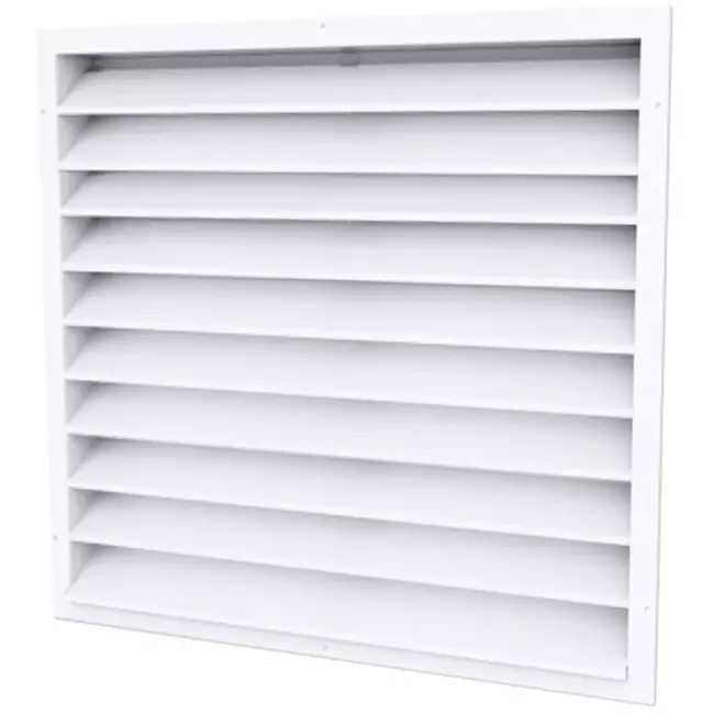 Grille murale extérieure 500x500 en acier avec ailettes fixes - couleur mixte RAL 9016