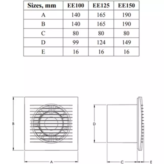 VMC salle de bain Ø 150 mm Argent - standaard EE150S