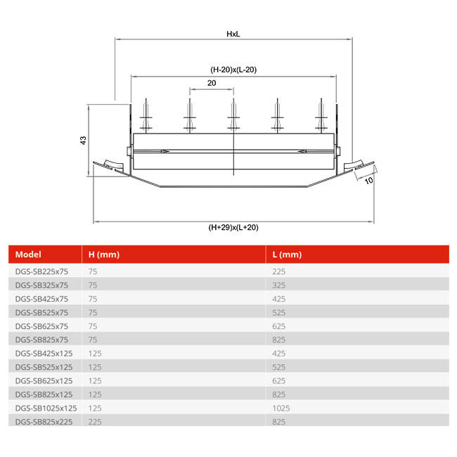 Grille de gaine simple réglable 325x75mm pour gaine 160 à 400mm - DGS-SB325x75