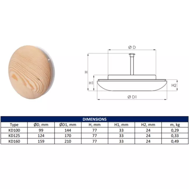 Bouches de ventilation en bois rondes Ø 125 mm (KD125)