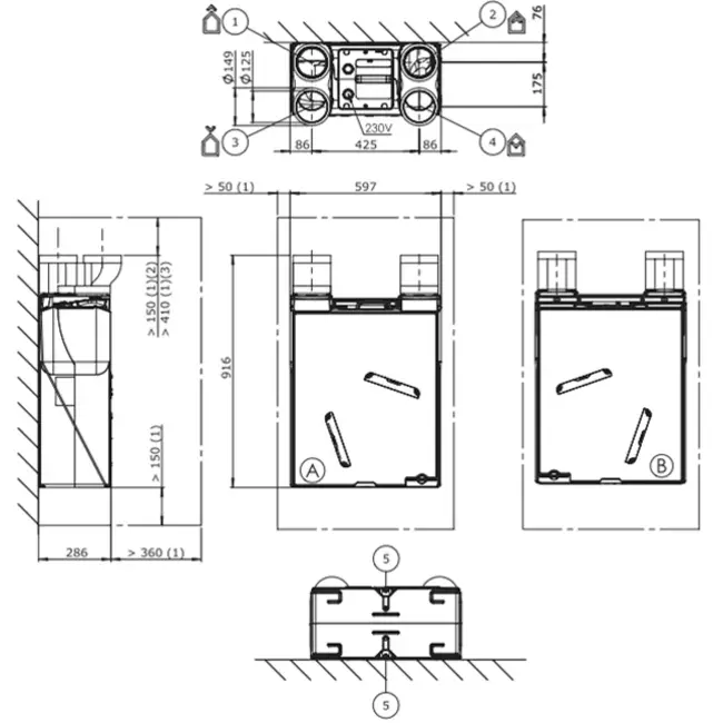 Récupérateur de chaleur HRU 200 ECO unit E RFT High-rise 200m3/h de Itho Daalderop - fiche européenne