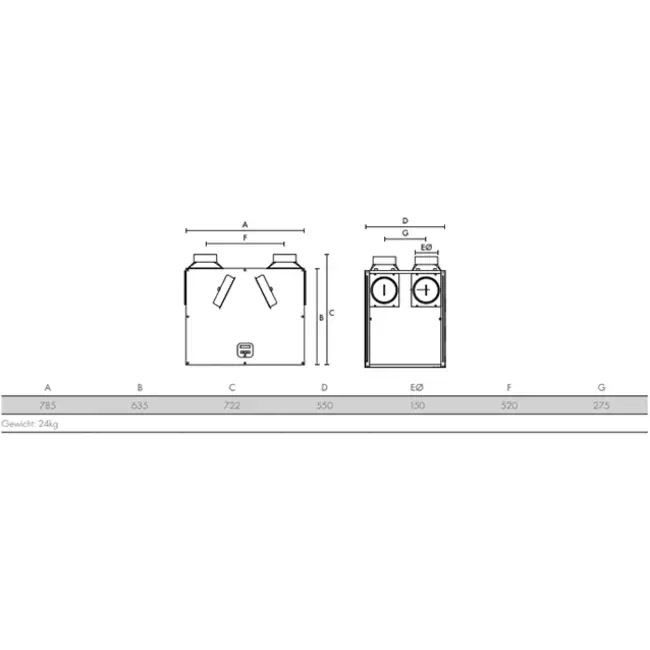 VMC double flux Lo-Carbon Sentinel Kinetic B Plus  L gauche 390m³/h