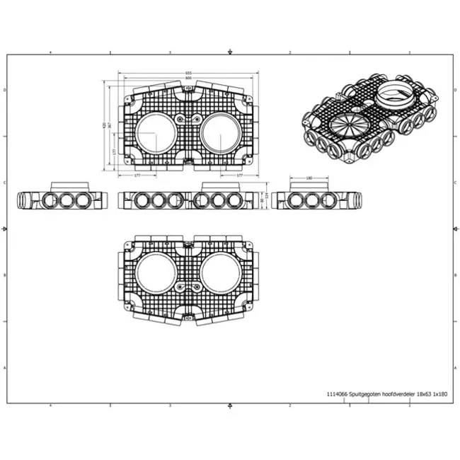 Boîte de sous-distribution Vent-Axia Uniflexplus 18x Ø69mm raccordement latéral avec embout Ø160mm