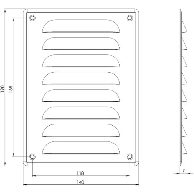Grille de ventilation métallique carrée 140x190 mm marron - MR1419B