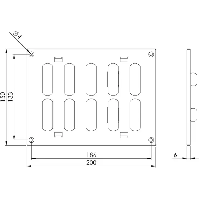 Grille métal réglable 200 x 150 mm noir - MR2015RM - RAL9005