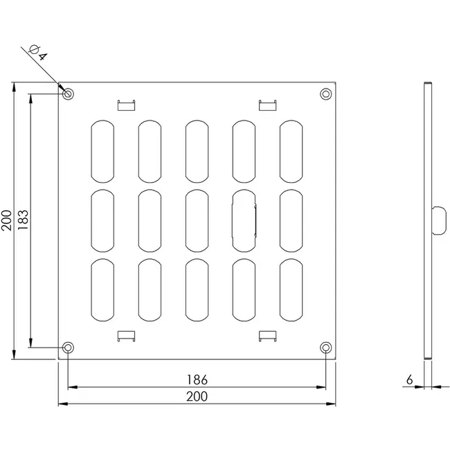 Grille métal réglable 200 x 200 mm noir - MR2020RM - RAL9005