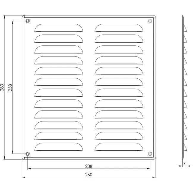Grille de ventilation métallique carrée 260x280 mm noire - MR2628M - RAL9005
