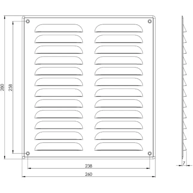 Grille de ventilation métallique carrée 260x280 mm noire - MR2628M - RAL9005