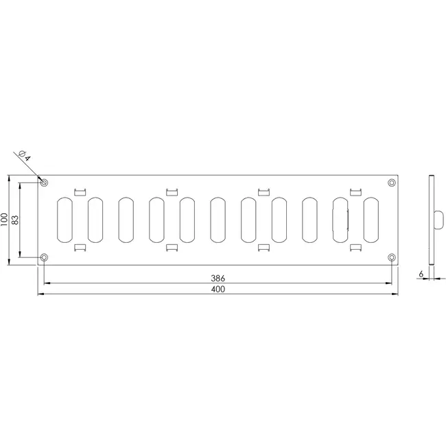 Grille à fente rectangulaire réglable en métal 400 x 100 blanc - MR4010R - RAL9016
