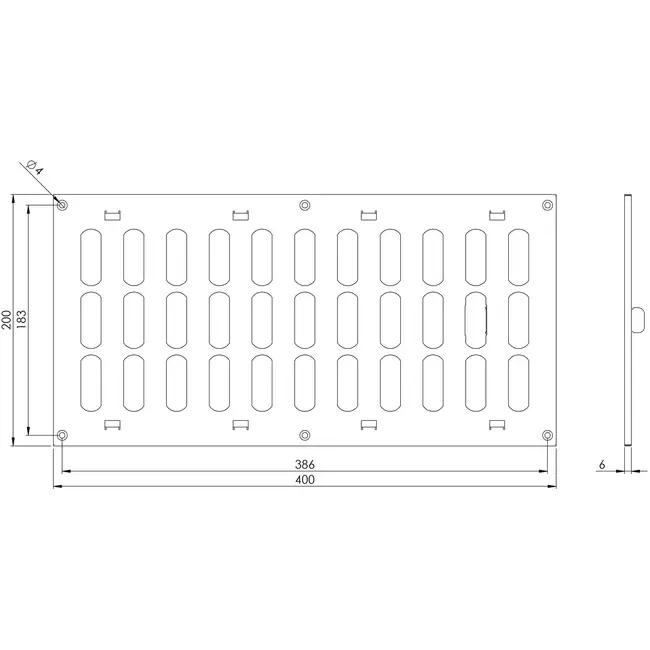 Grille métal réglable 400 x 200 mm noir - MR4020RM - RAL9005