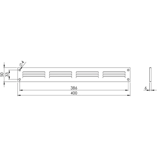 Grille métal 400 x 50 mm noir - MR405M - RAL9005