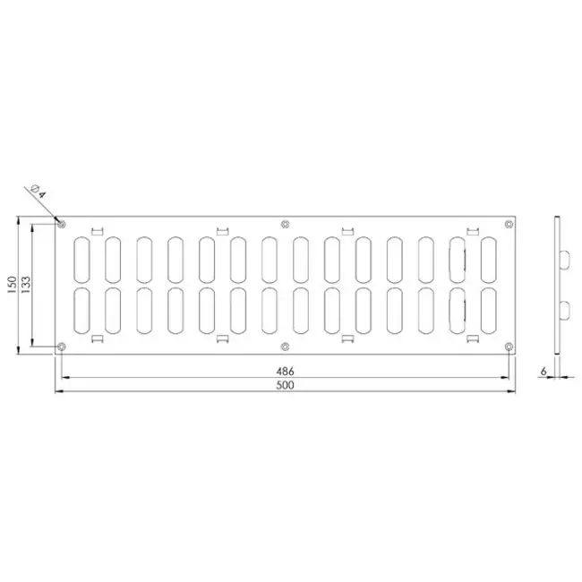 Grille métal réglable 500 x 150 mm noir - MR5015RM - RAL9005