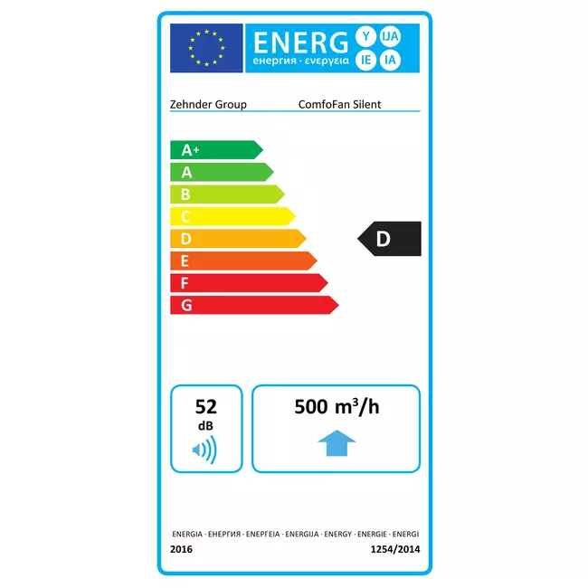 Zehnder ComfoFan Silent 460 m³/h - fiche avec mise à la terre