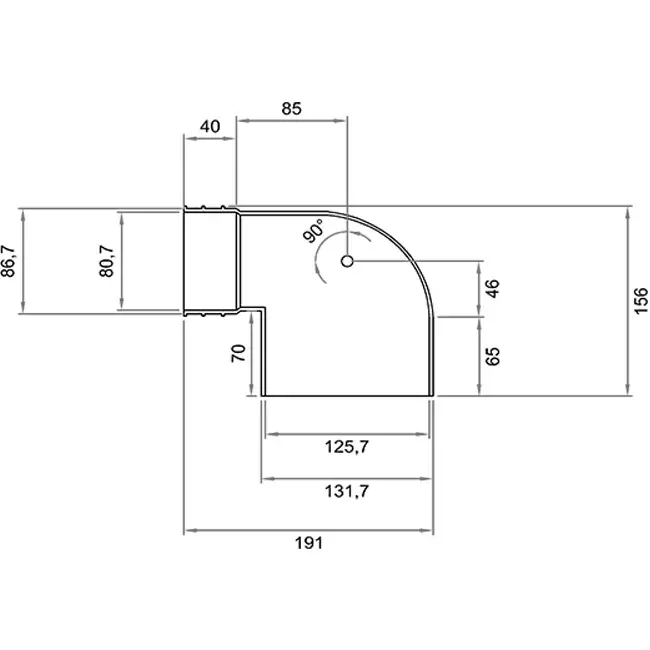 Wavin Ventiza Élément terminal 90 degrés PVC ovale 195x80x70 mm par diamètre 125 mm M/M