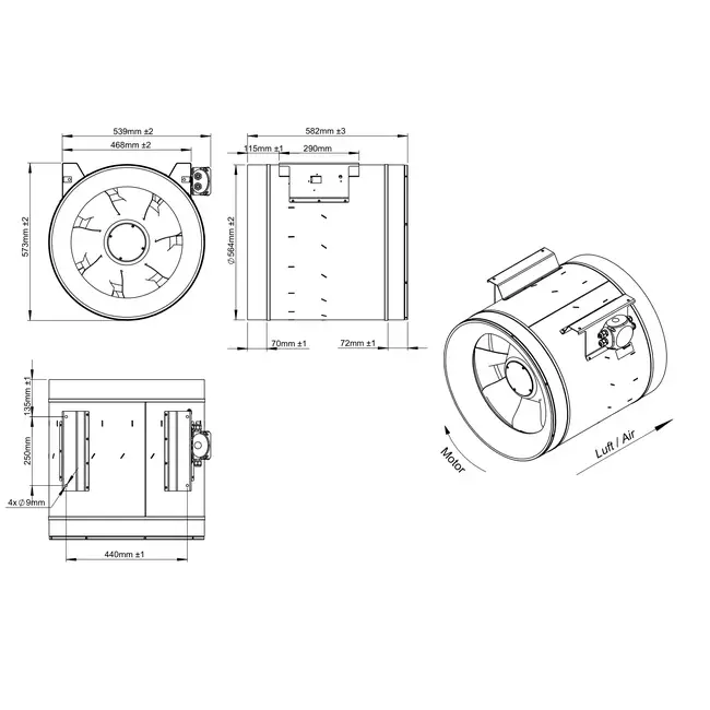 Ventilateur tubulaire 560 mm débit mixte ETALINE - EL 560 EC K01