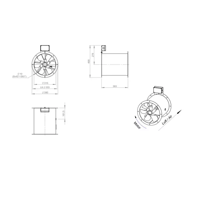 Ventilateur axial de 315 mm pour gaz de combustion F300- AL 315 D2 F3 01 CFG