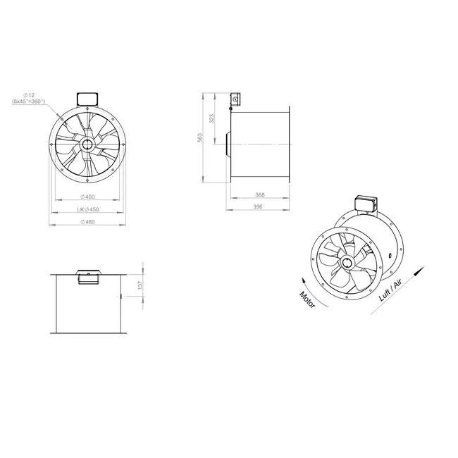 Ventilateur axial de 400 mm pour gaz de combustion F300- AL 400 D2 F3 01 CFG