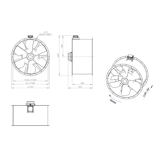 Ventilateur axial de 1250 mm pour gaz de combustion F300- AL 1250 D6 F3 01 CFG