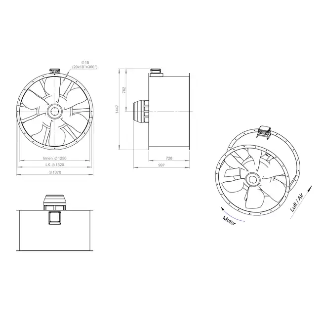 Ventilateur axial de 1250 mm pour gaz de combustion F300- AL 1250 D6 F3 02 CFG