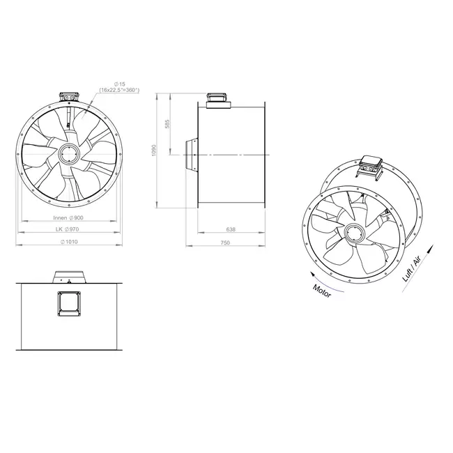 Ventilateur axial de 900 mm pour gaz de combustion F300- AL 900 D4 F3 03 CFG