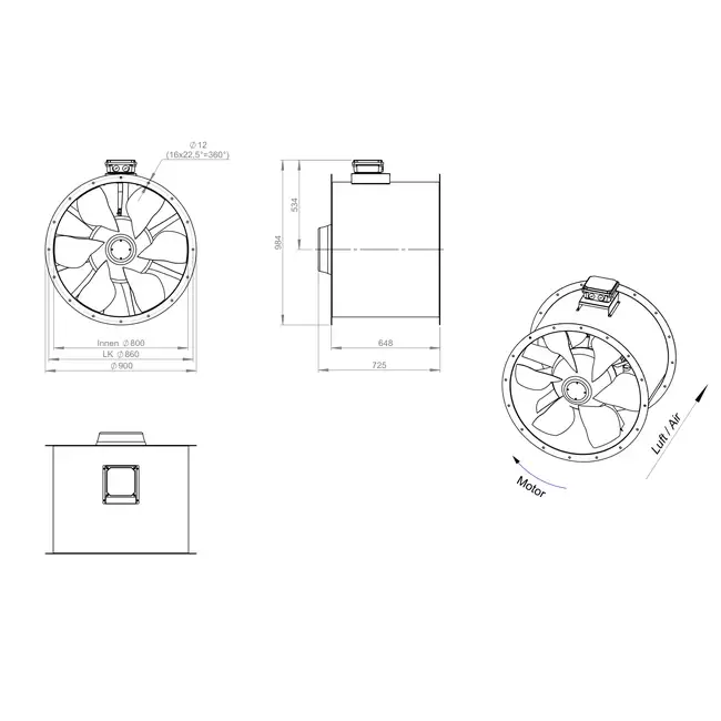 Ventilateur axial de 800 mm pour gaz de combustion F300- AL 800 D4 F3 03 CFG