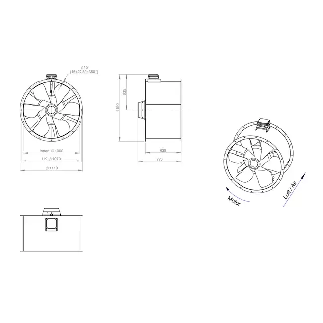 Ventilateur axial de 1000 mm pour gaz de combustion F300- AL 1000 D4 F3 01 CFG