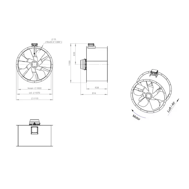 Ventilateur axial de 1000 mm pour gaz de combustion F300- AL 1000 D6 F3 01 CFG