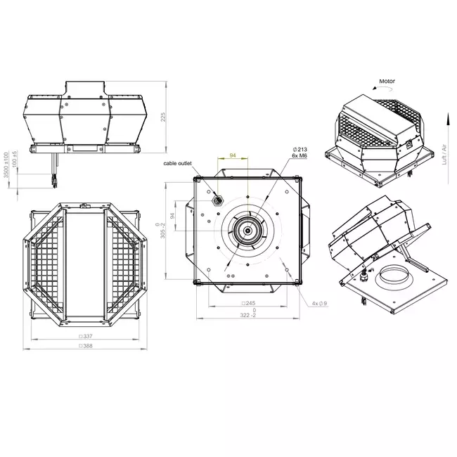 Contrôle de la pression constante verticale du ventilateur de toit - DVA 190 EC O CRK 02
