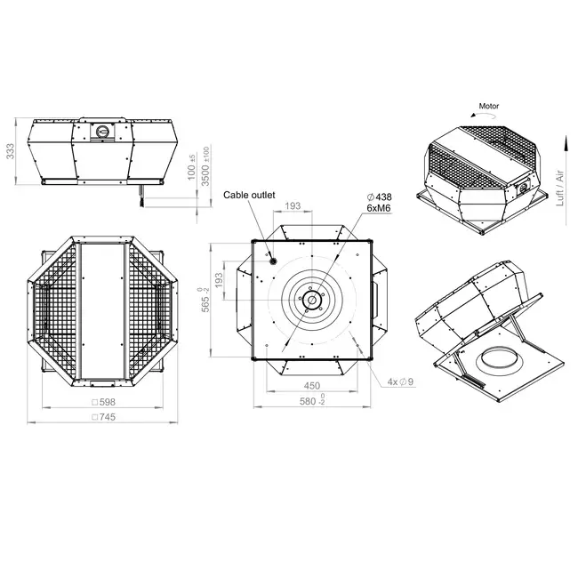 Contrôle de la pression constante verticale du ventilateur de toit - DVA 355 EC O CRK 01