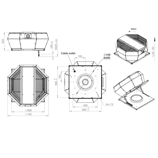 Contrôle de la pression constante verticale du ventilateur de toit - DVA 400 EC O CRK 02