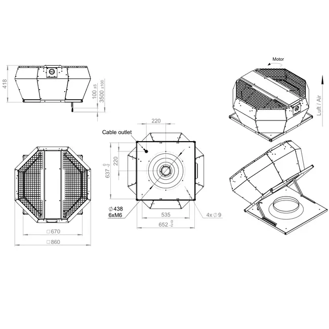 Contrôle de la pression constante verticale du ventilateur de toit - DVA 450 EC O CRK 02