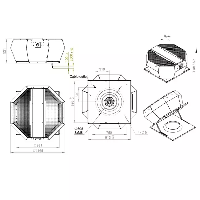 Contrôle de la pression constante verticale du ventilateur de toit - DVA 560 EC O CRK 01
