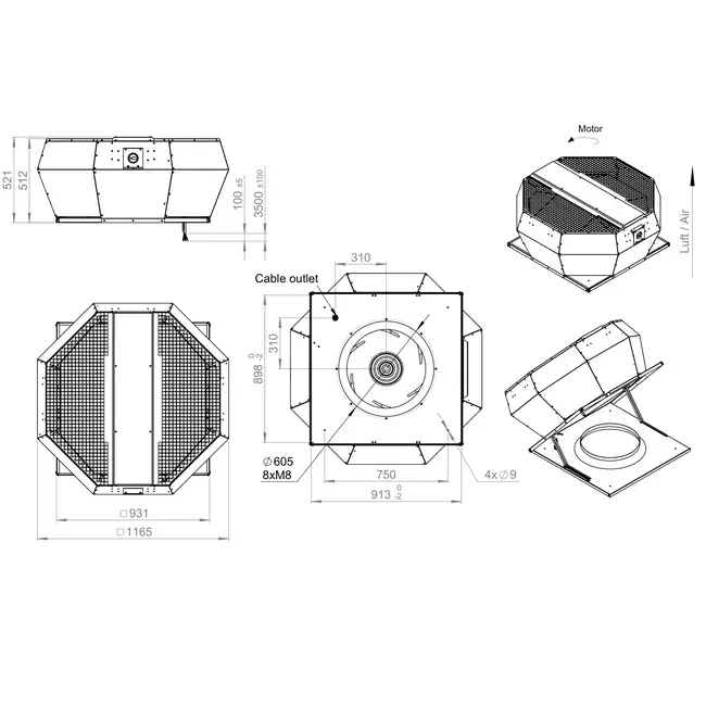 Contrôle de la pression constante verticale du ventilateur de toit - DVA 630 EC O CRK 01
