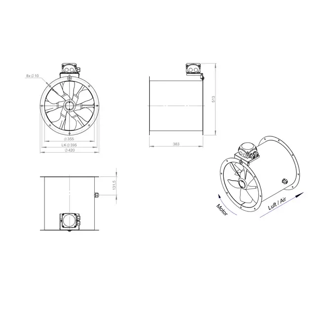 Ventilateur axial de 355 mm - AL 355 D4 01 CFG
