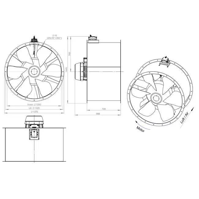 Ventilateur axial de 1250 mm - AL 1250 D6 02 CFG