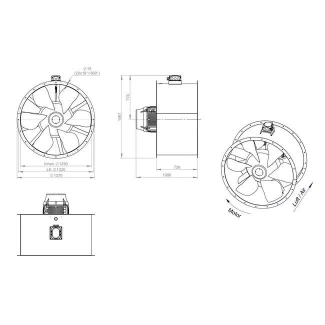 Ventilateur axial de 1250 mm - AL 1250 D6 04 CFG