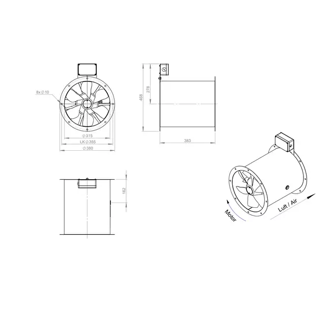 Ventilateur axial de 315 mm pour gaz de combustion F400 - AL 315 D42U F4 01 CFG