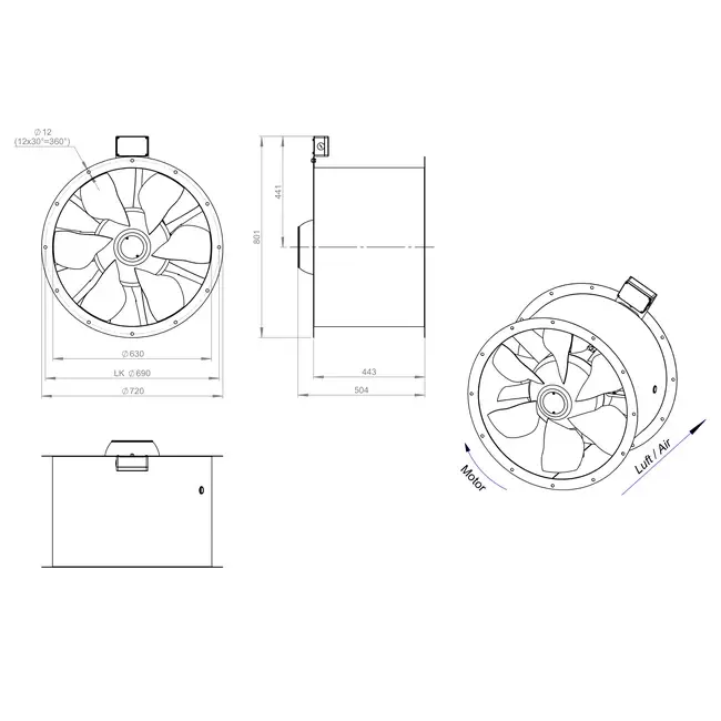 Ventilateur axial de 630 mm pour gaz de combustion F400 - AL 630 D4 F4 01 CFG