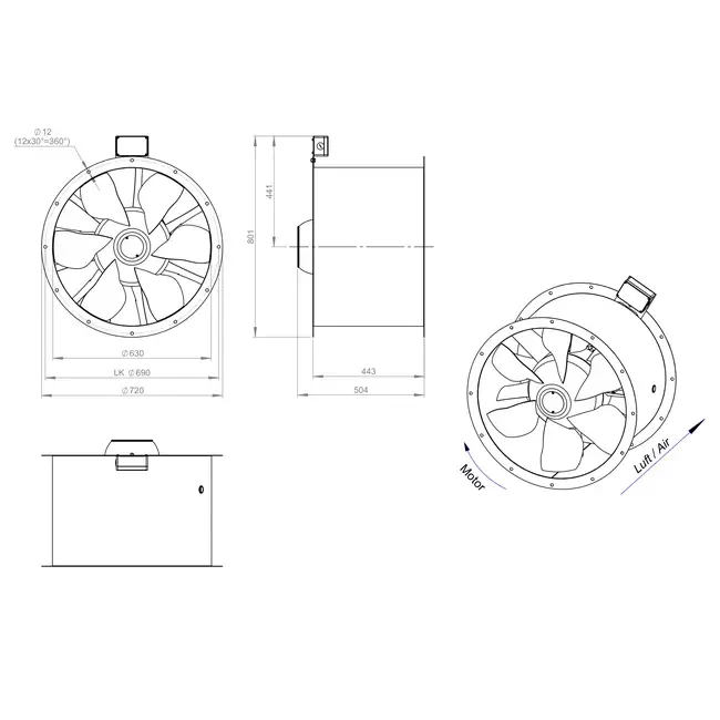 Ventilateur axial de 630 mm pour gaz de combustion F400 - AL 630 D6 F4 02 CFG