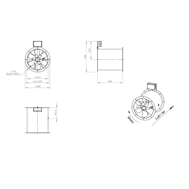 Ventilateur axial de 315 mm pour gaz de combustion F300- AL 315 D42U F3 02 CFG
