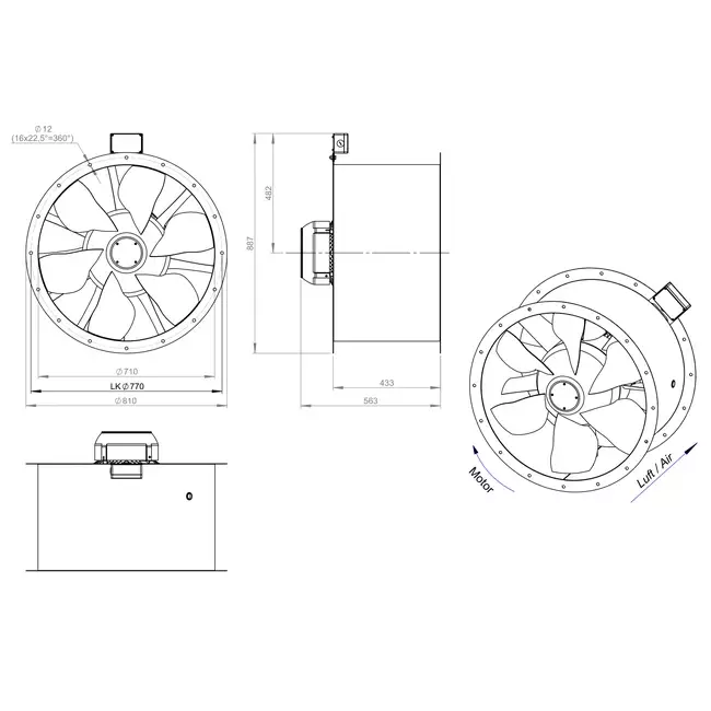 Ventilateur axial de 710 mm pour gaz de combustion F400 - AL 710 D4 F4 03 CFG