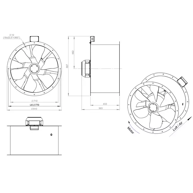 Ventilateur axial de 710 mm pour gaz de combustion F300- AL 710 D4 F3 03 CFG