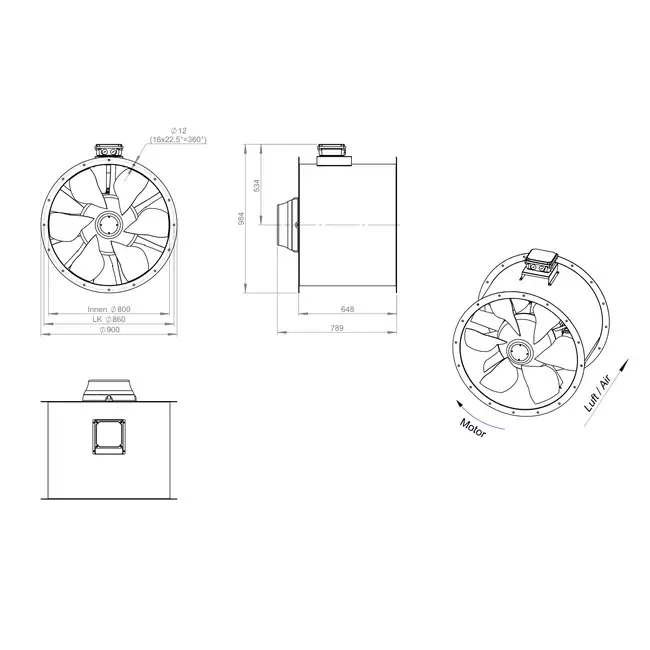 Ventilateur axial de 800 mm pour gaz de combustion F400 - AL 800 D4 F4 06 CFG