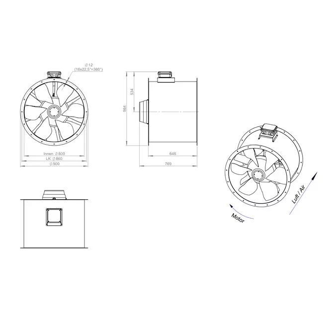 Ventilateur axial de 800 mm pour gaz de combustion F300- AL 800 D4 F3 05 CFG